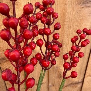 6 faux Red holly Berry Stems - Festive Home Accent Christmas holiday